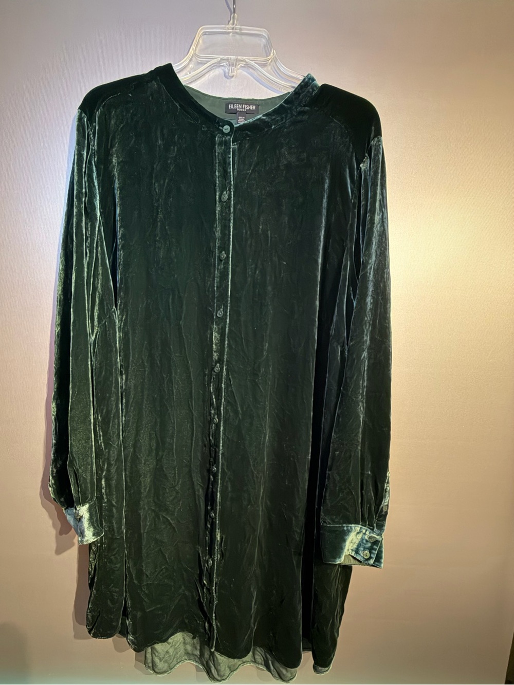 Eileen Fisher Deep Forest Green Velvet Button-Front Chemise